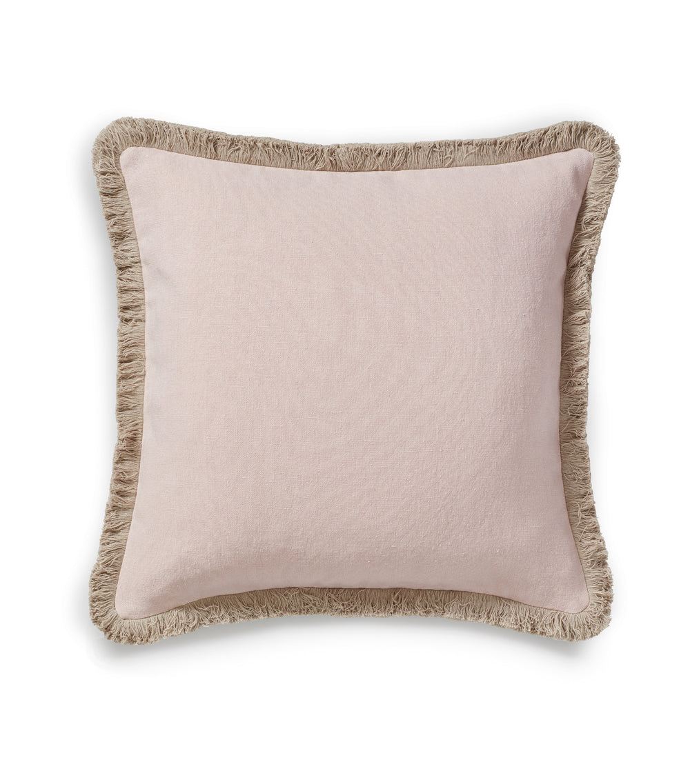 Stonewashed Linen Cushion Cover with Fringing - Dusty Rose