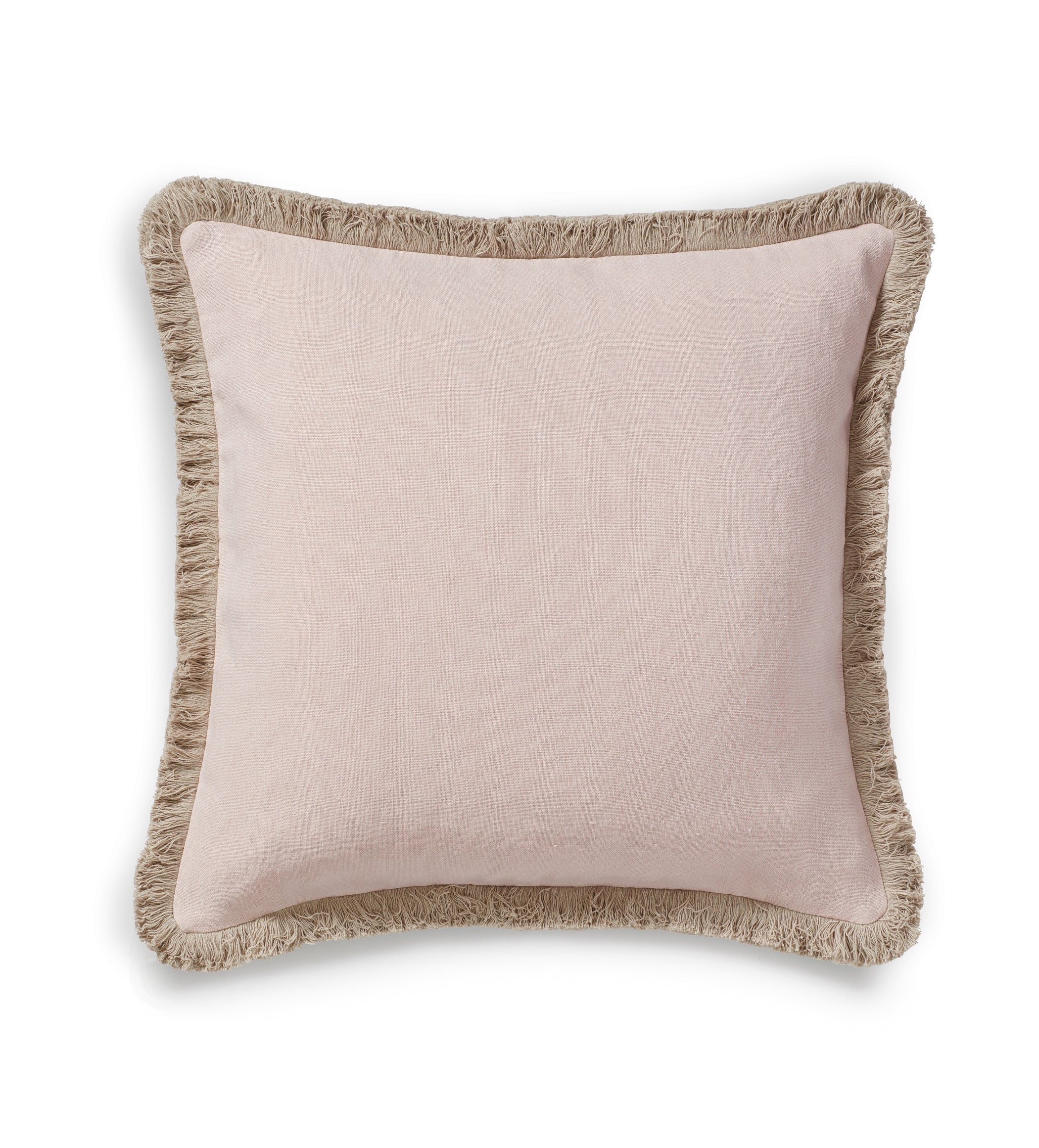 Stonewashed Linen Cushion Cover with Fringing - Dusty Rose