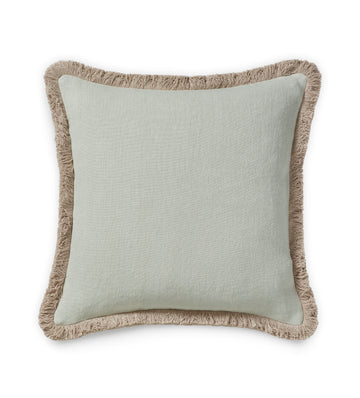 Stonewashed Linen Cushion Cover with Fringing - Eau de Nil