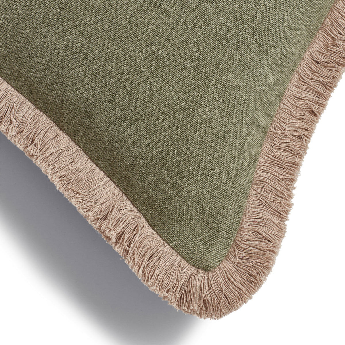 Stonewashed Linen Cushion Cover with Fringing - Lake Green