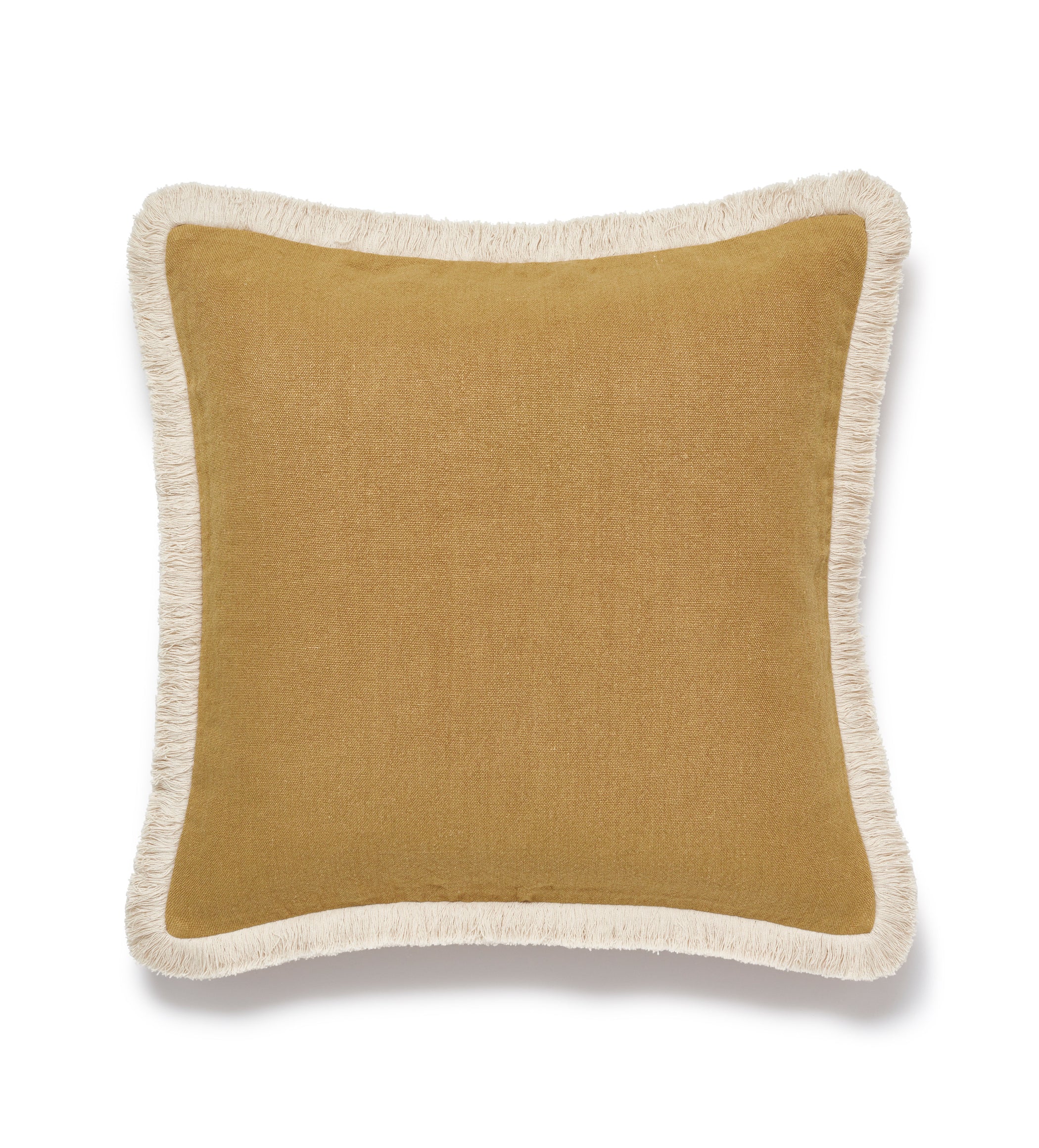 Stonewashed Linen Cushion Cover with Fringing - Ochre
