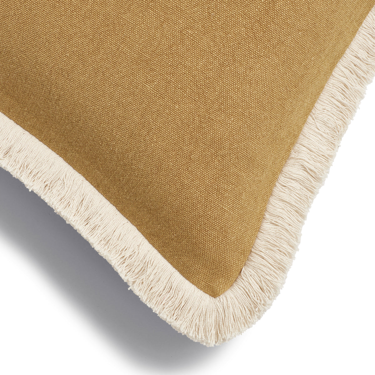 Stonewashed Fringed Linen Cushion Cover - Ochre