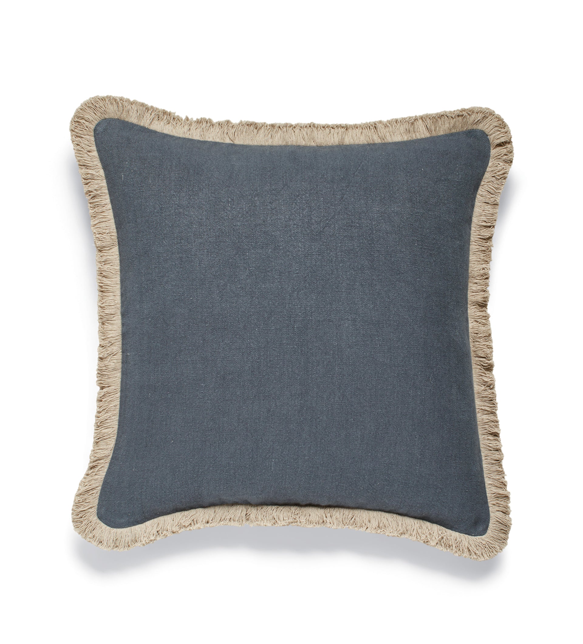 Stonewashed Linen Cushion Cover Fringing Petrol