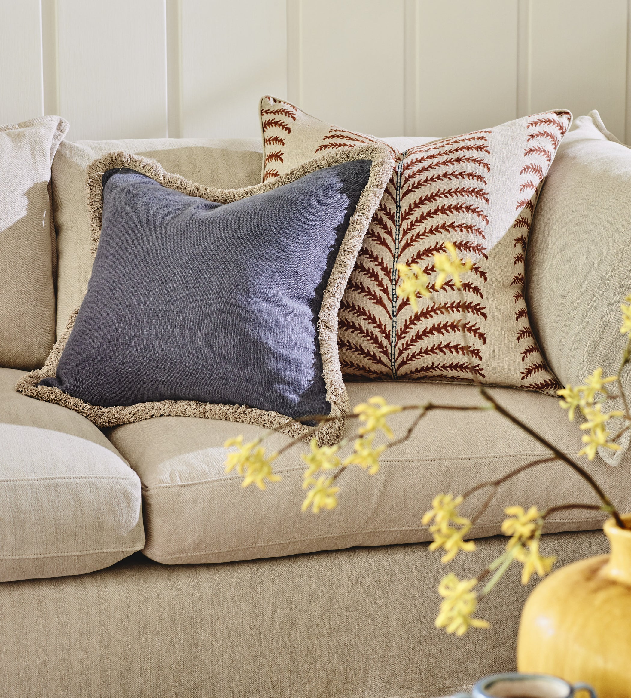 Stonewashed Linen Cushion Cover with Fringing - Petrol
