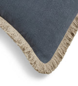 Stonewashed Linen Cushion Cover with Fringing - Petrol