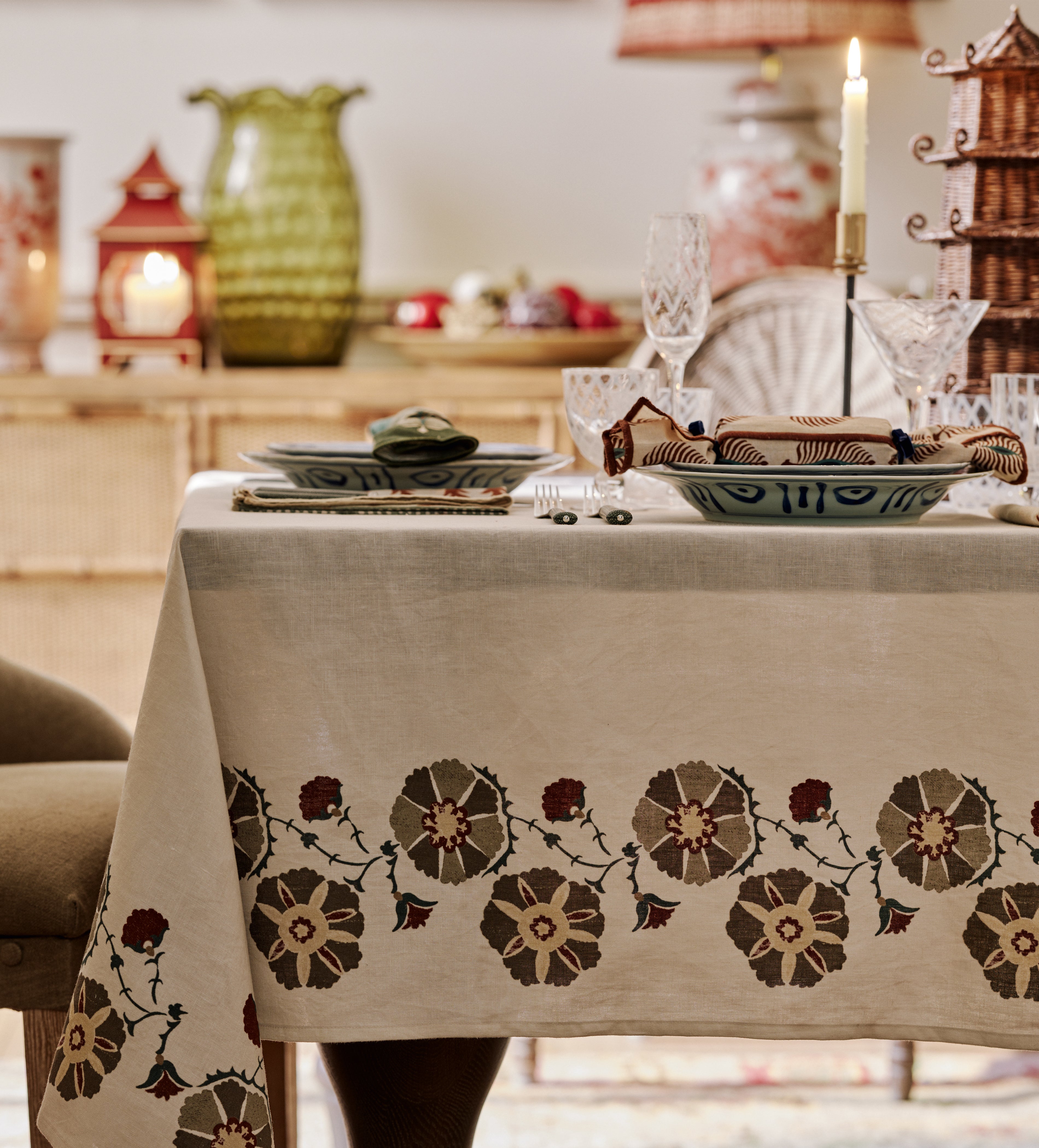 Suleyman Tablecloth - Dark Sage – OKA