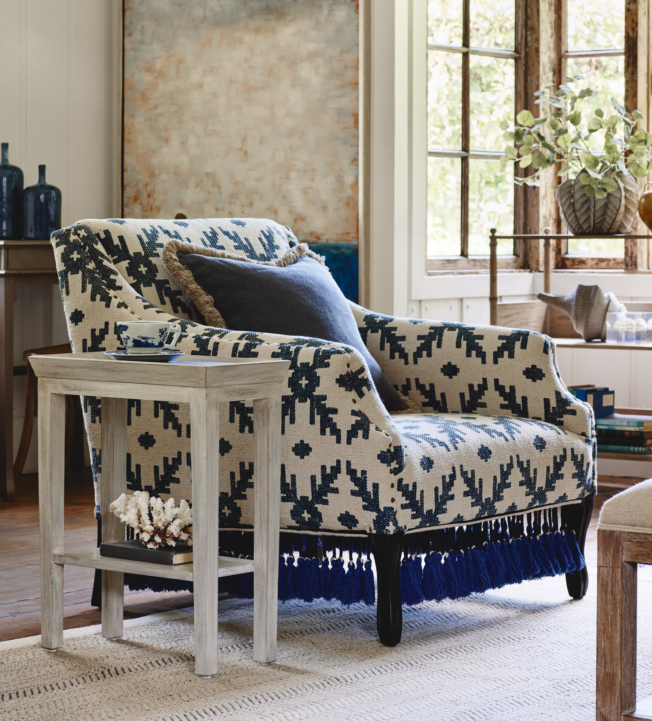 Tarma Lazaret Cotton Armchair - Midnight Blue/Off-White