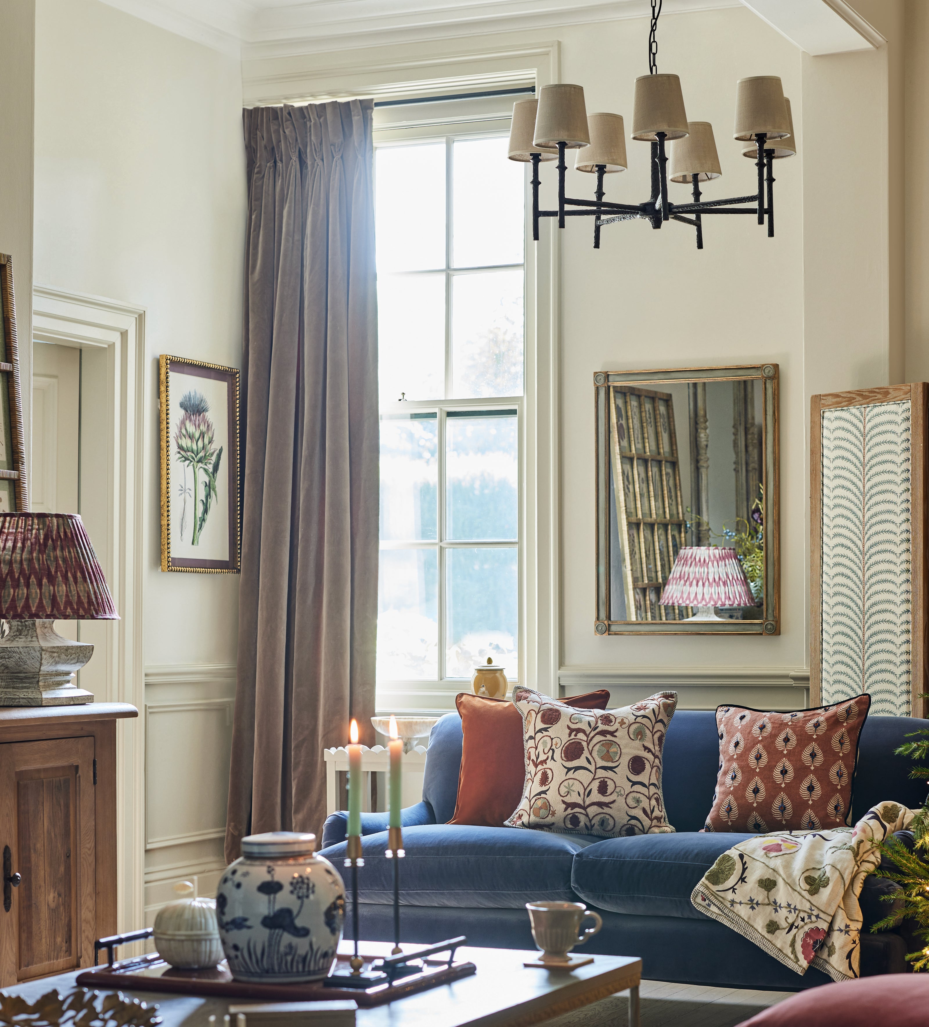 Thomasin Chandelier with Shades - Blackened Bronze