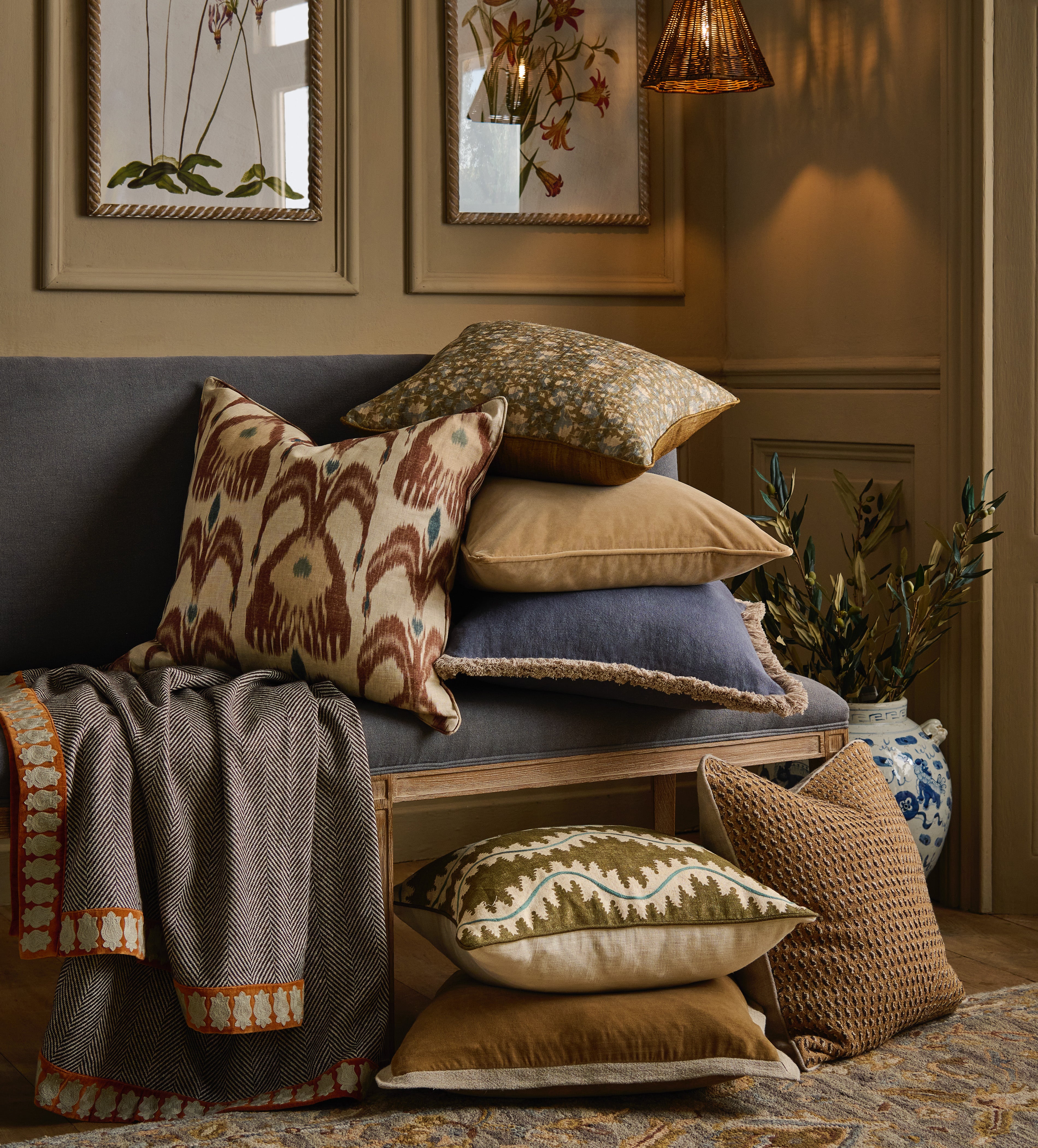 Woodchester Vine Cushion Cover - Dark Seafoam | OKA