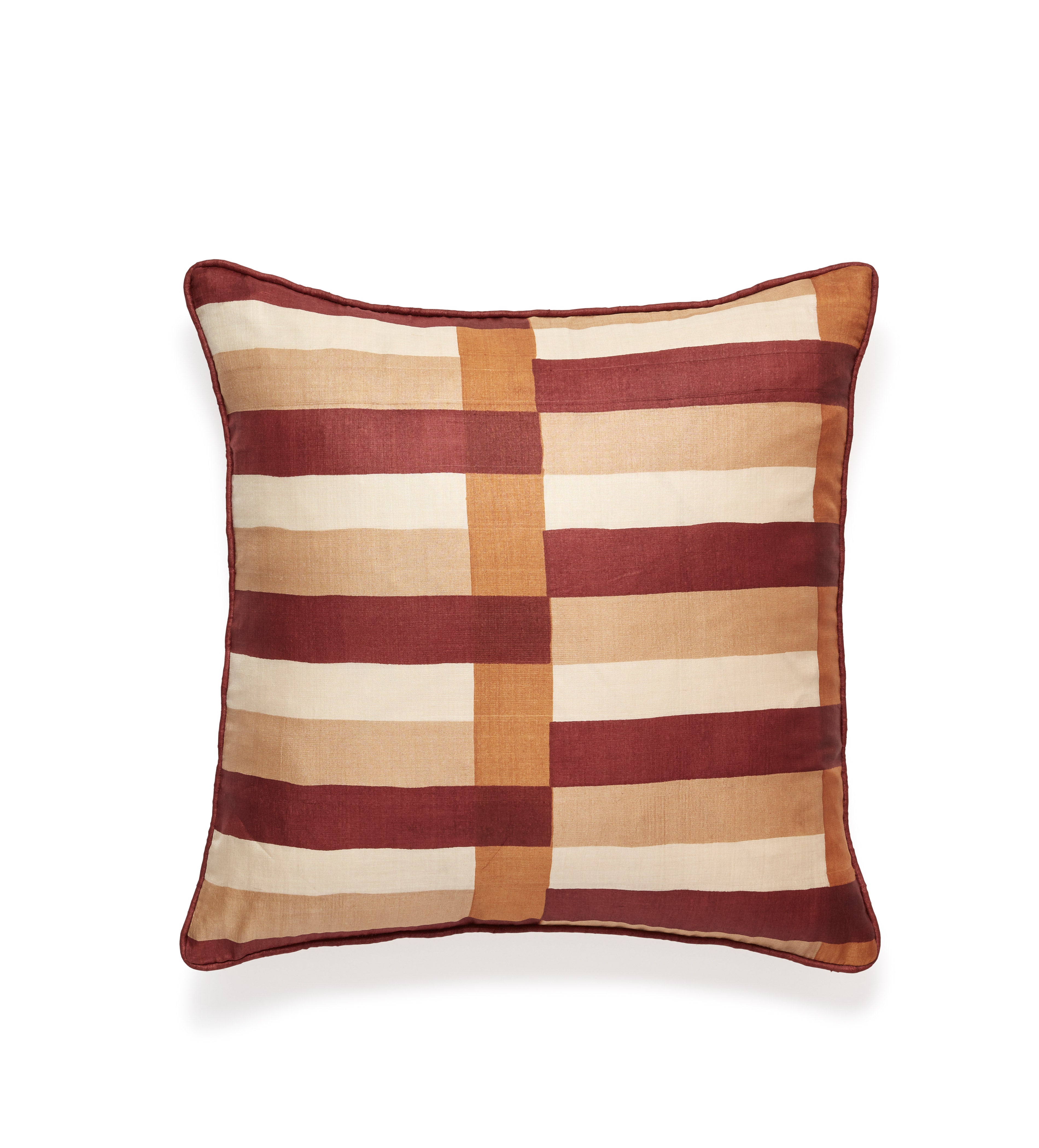 Triband Cushion Cover - Maple Red/Natural Brown | OKA