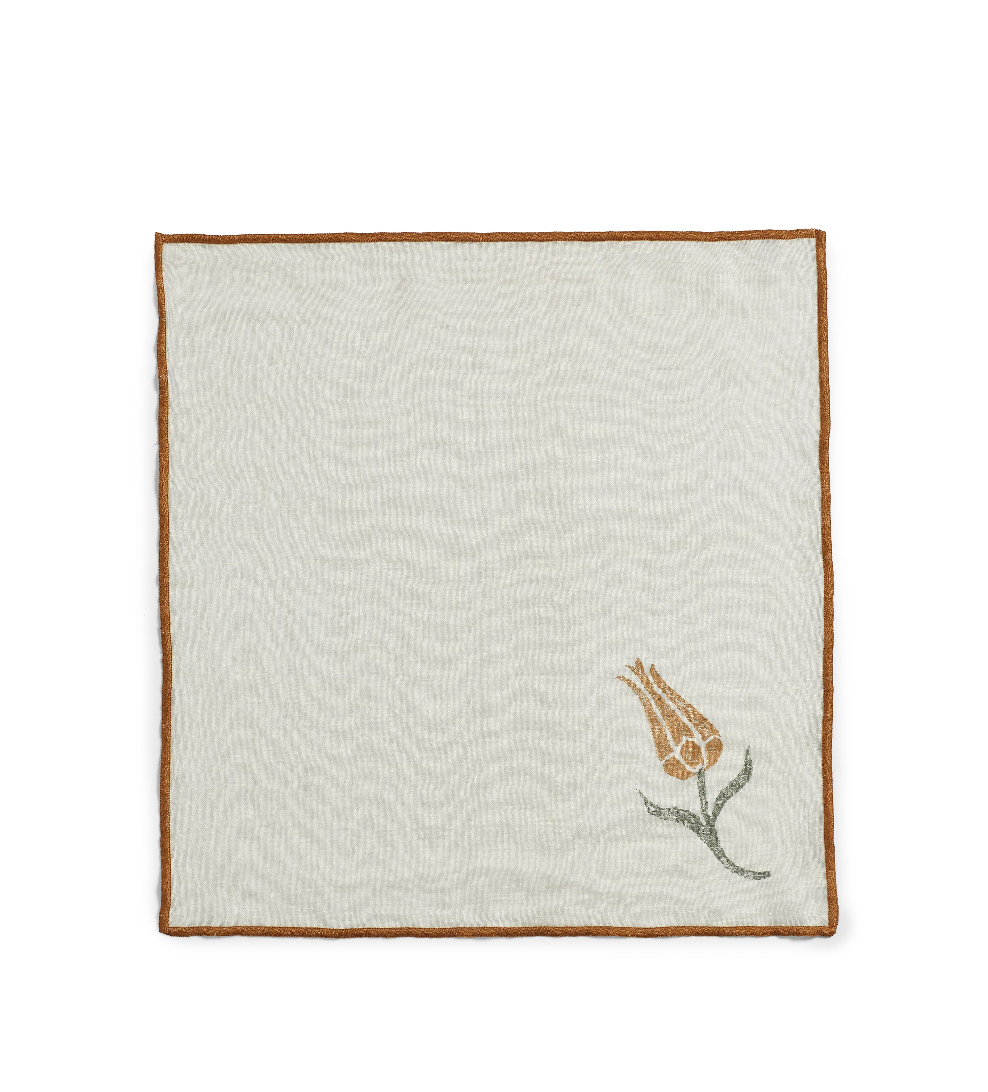 Tulipe Napkins with Overlock - Set of Four - Ochre