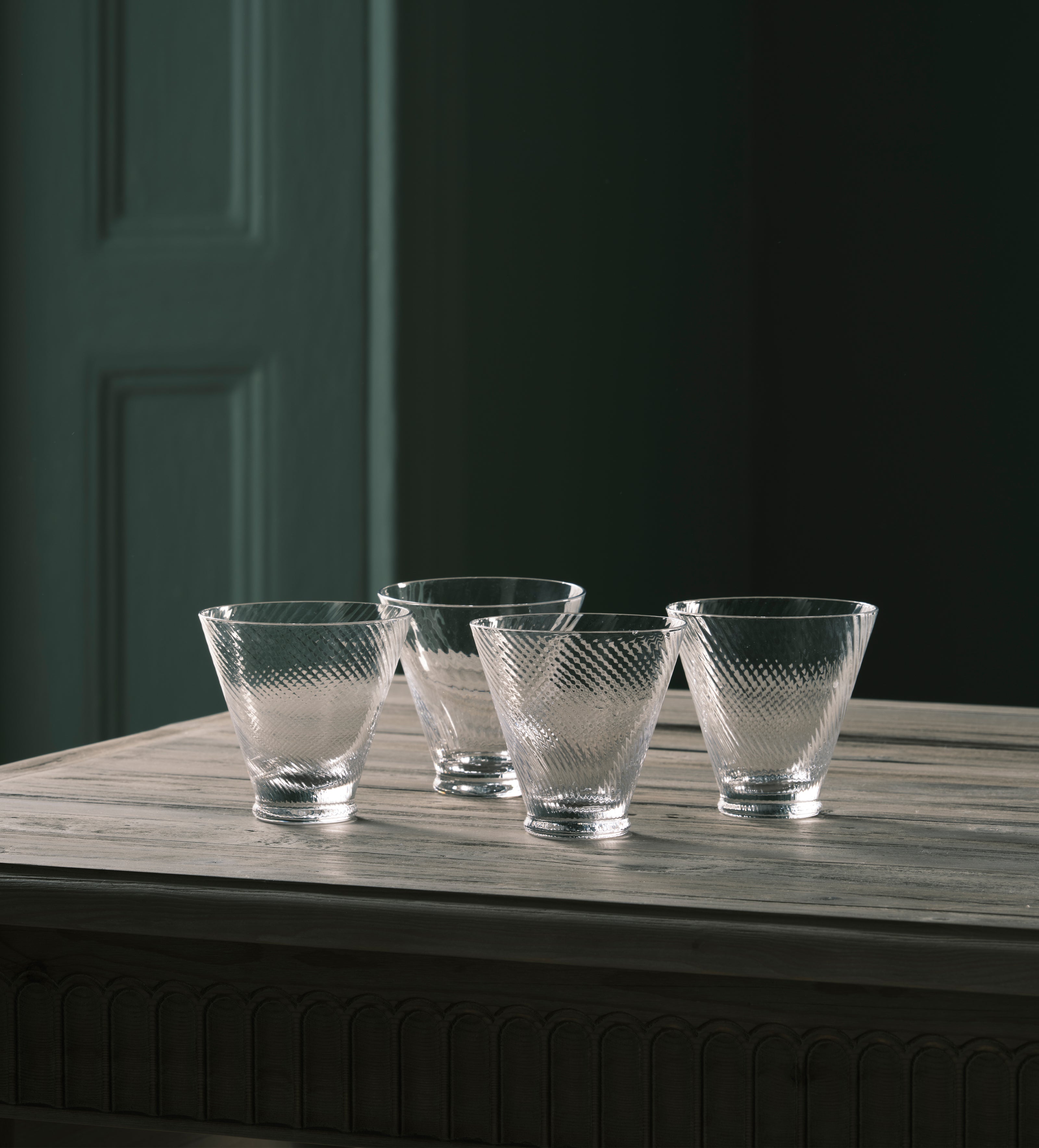 Twisted Short Glass Tumblers - Set of Four - Clear