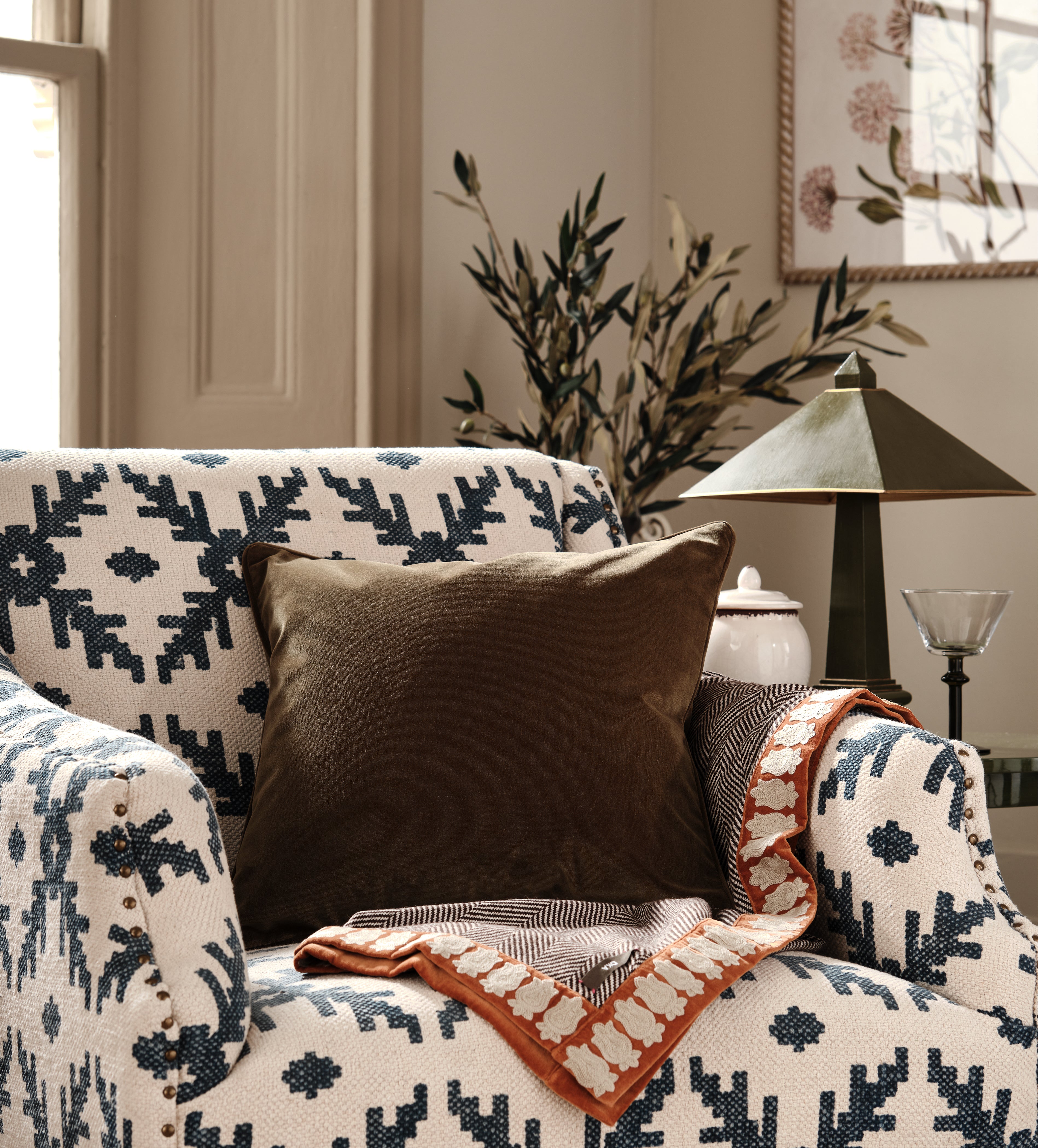 Vellus Velvet Cushion Cover - Cedar Green | OKA