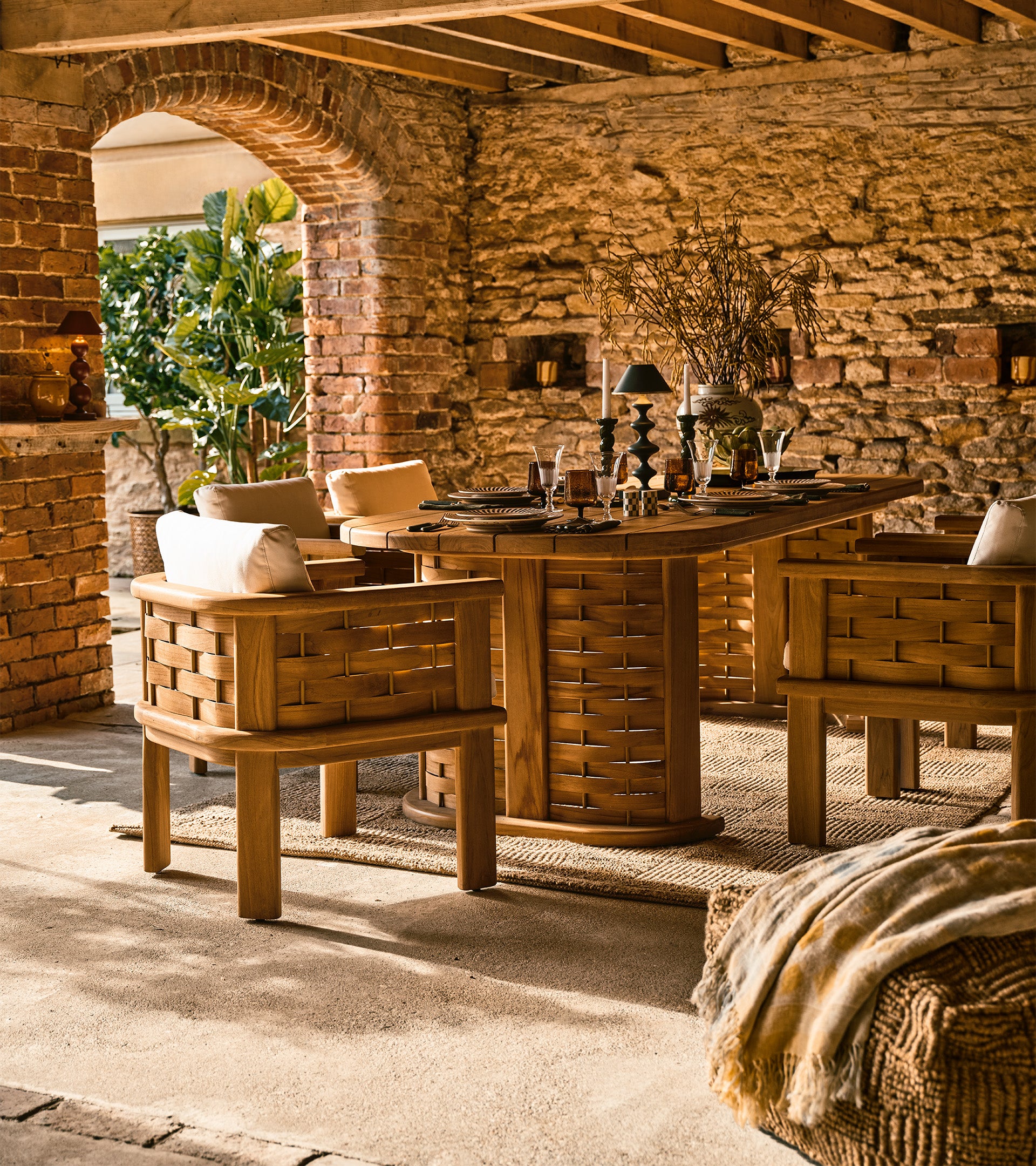 Verdandi Garden Dining Table - Natural Teak | OKA