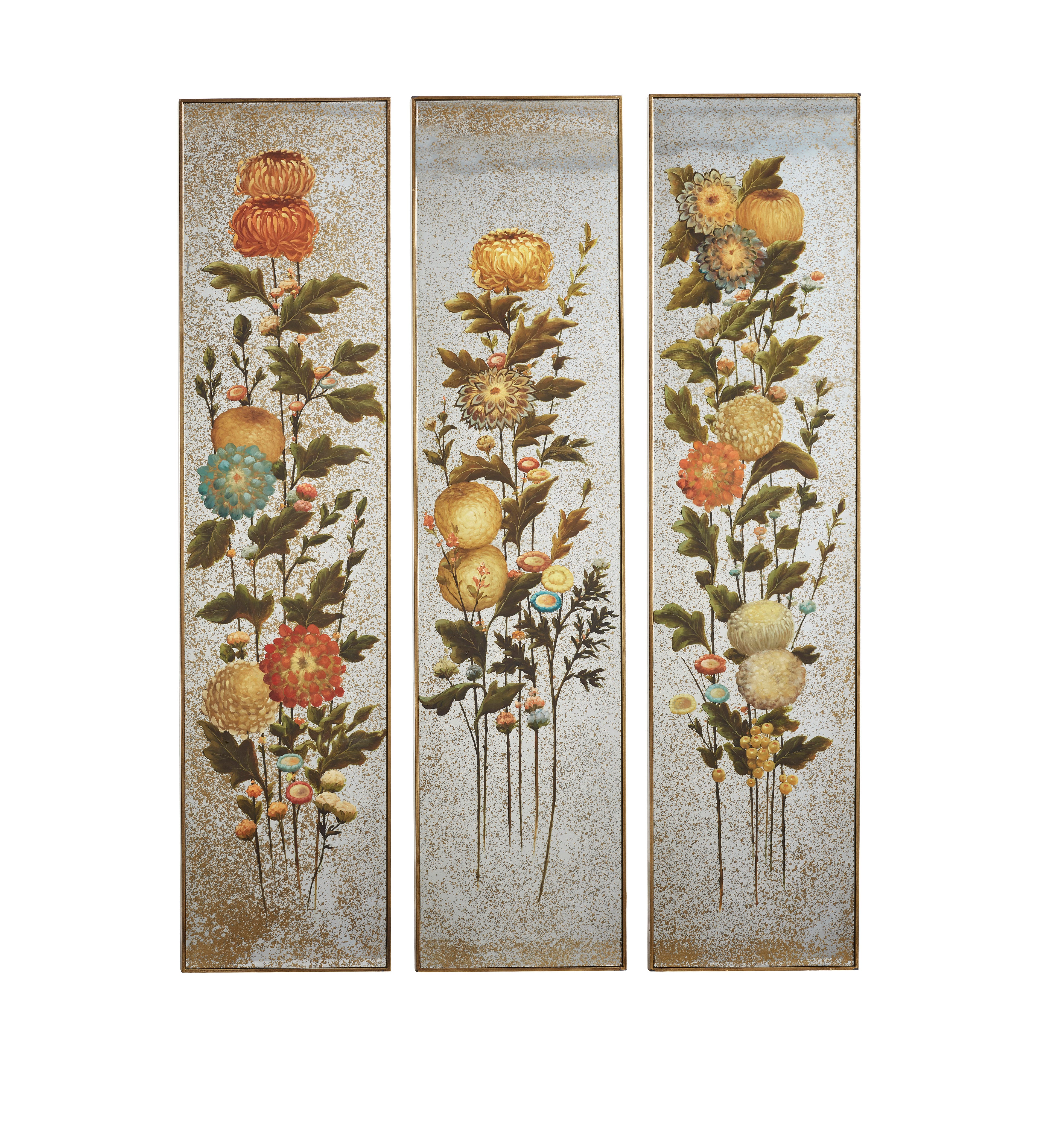 Zhenhua Gilted Floral Panels - Set of Three - Multi | OKA