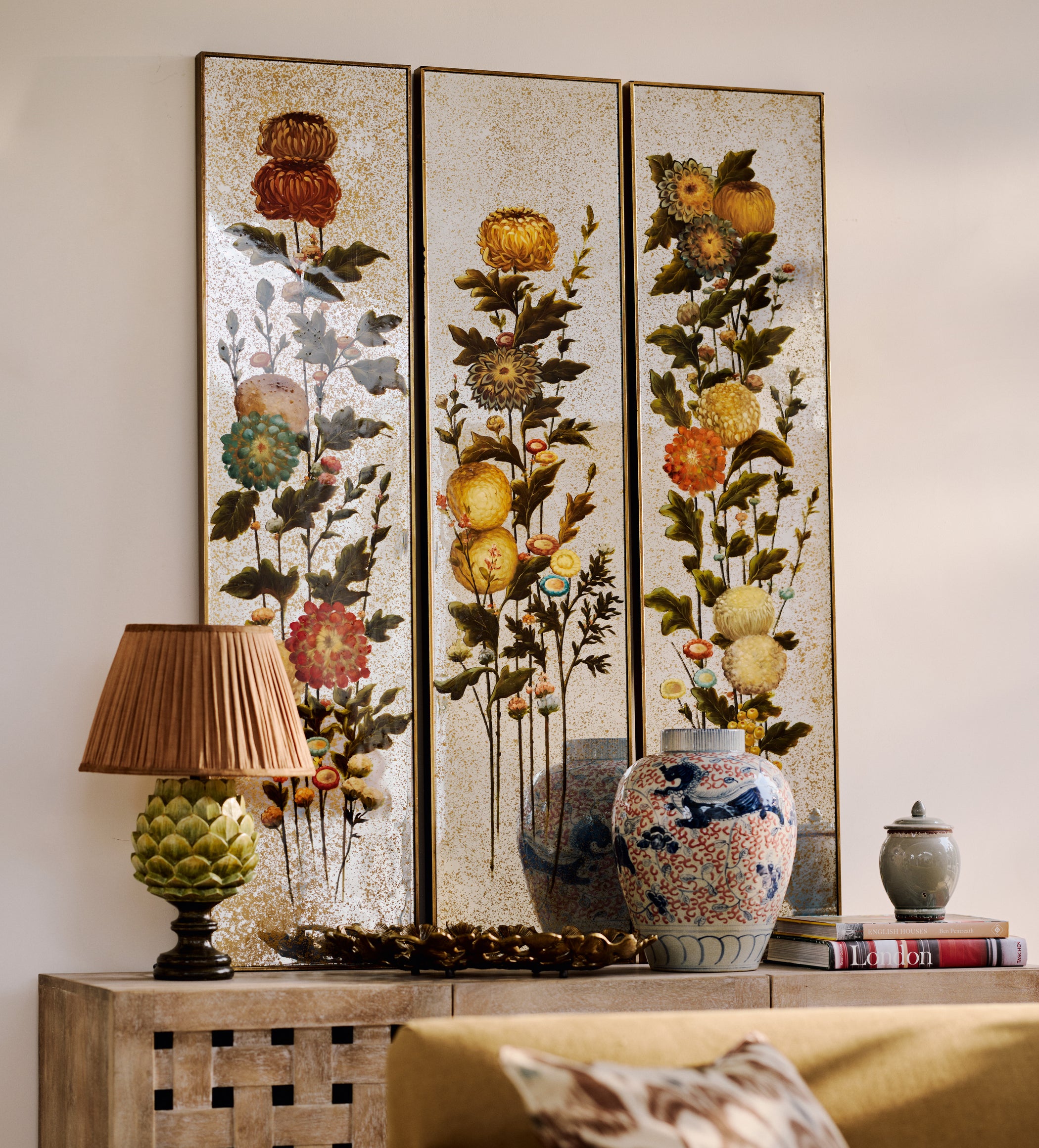 Zhenhua Gilted Floral Panels - Set of Three - Multi