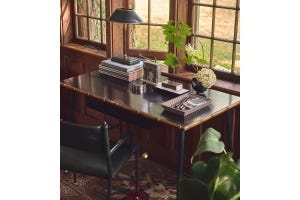 Office with desk, chair and lamp