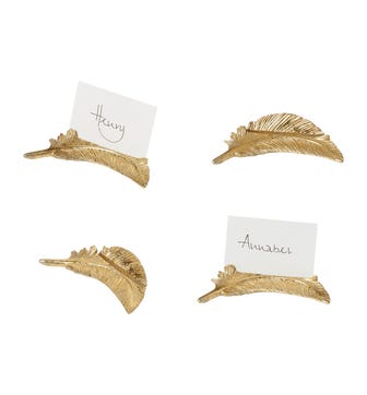 Set of 4 Decorative Feather Namecard Holders - Gold