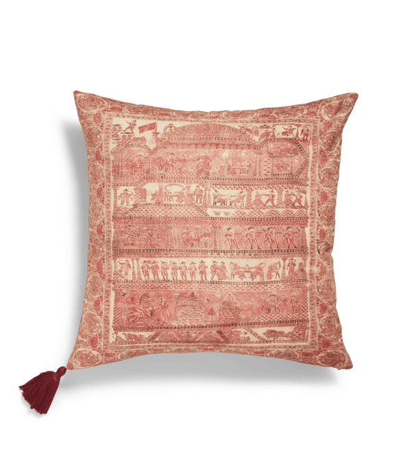Egyptian Border Print Linen Cushion - Pink