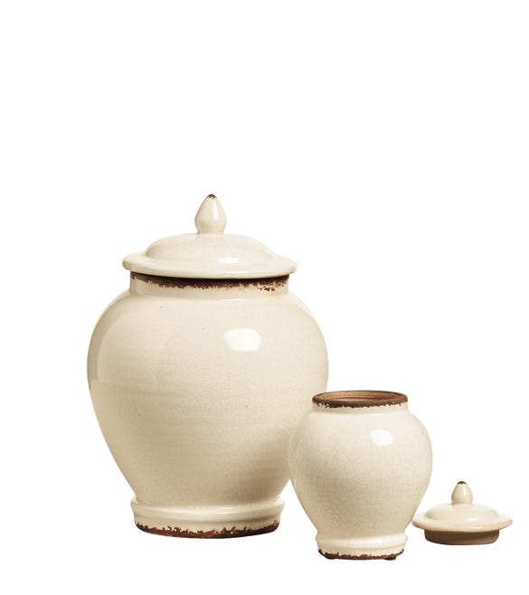 Set of Two Zion Lidded Urns - Distressed White