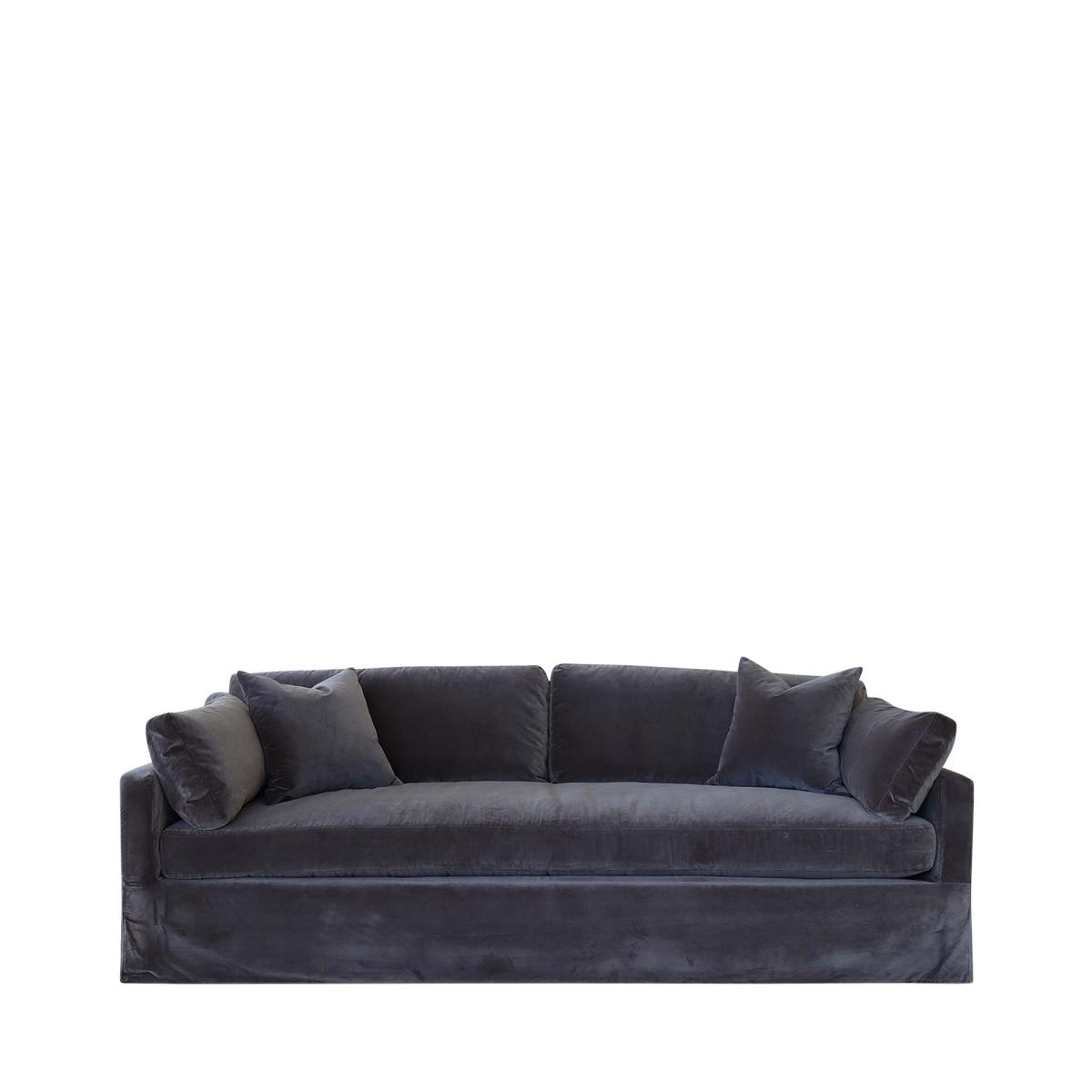 Oka Bernard 7' Velvet Sofa - Charcoal In Blue