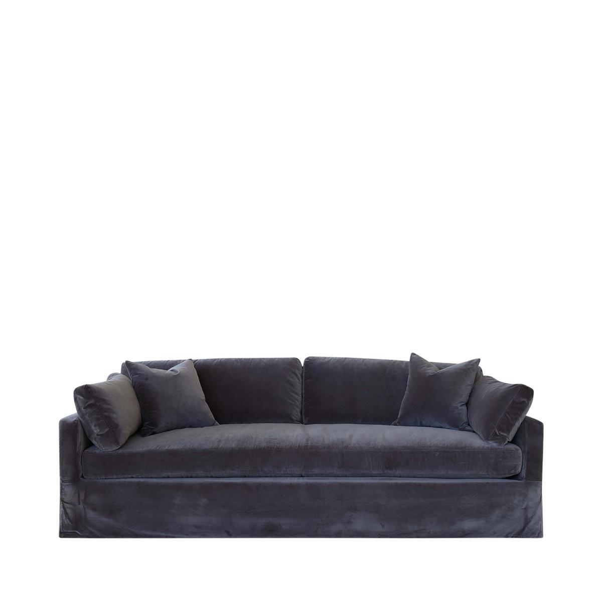 Oka Bernard 8' Velvet Sofa - Charcoal In Blue