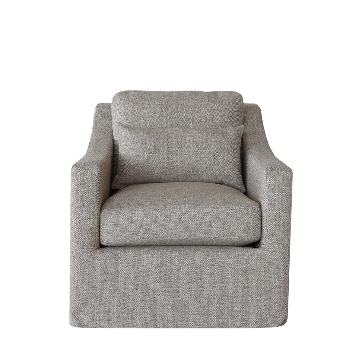 Oka Bernard Grasscloth Linen Swivel Armchair - Natural In Gray