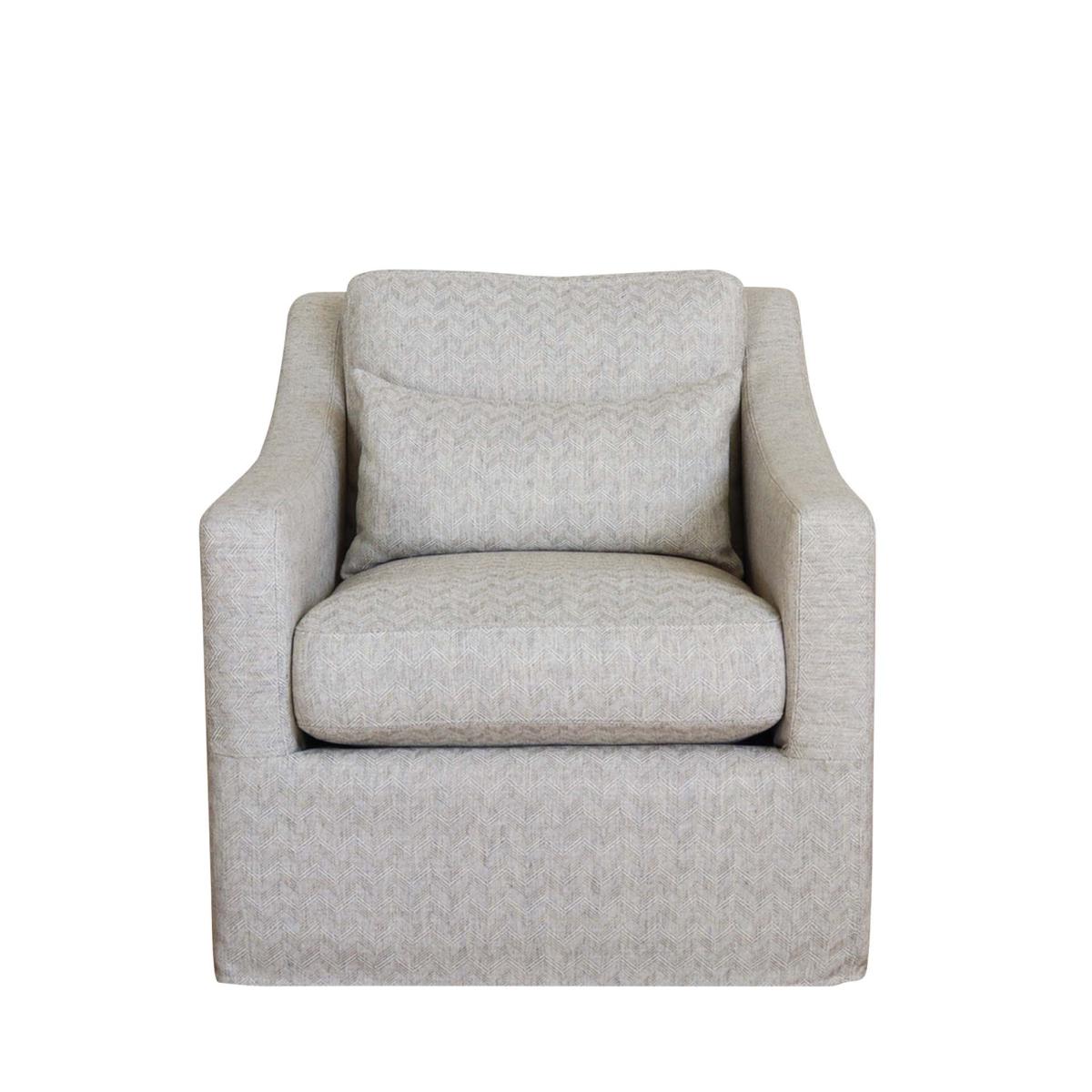 Oka Bernard Herringbone Linen Swivel Armchair - Oatmeal