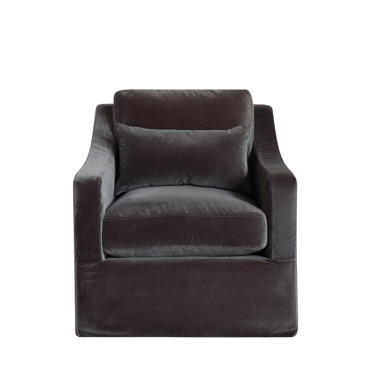 Oka Bernard Velvet Swivel Armchair - Charcoal