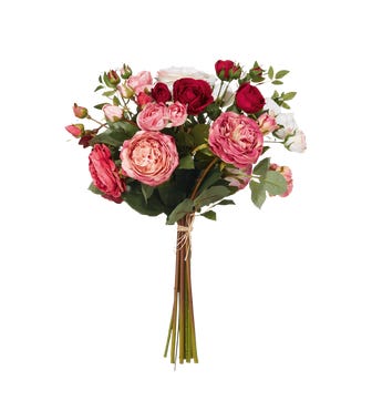 Faux Garden Rose Bunch, Large - Red