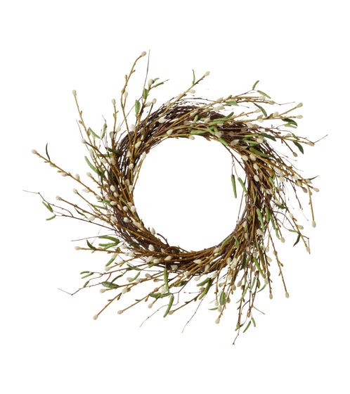 Faux Pussy Willow Wreath ? White