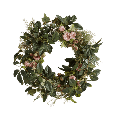 Faux Tea Rose and Eucalyptus Wreath Multi