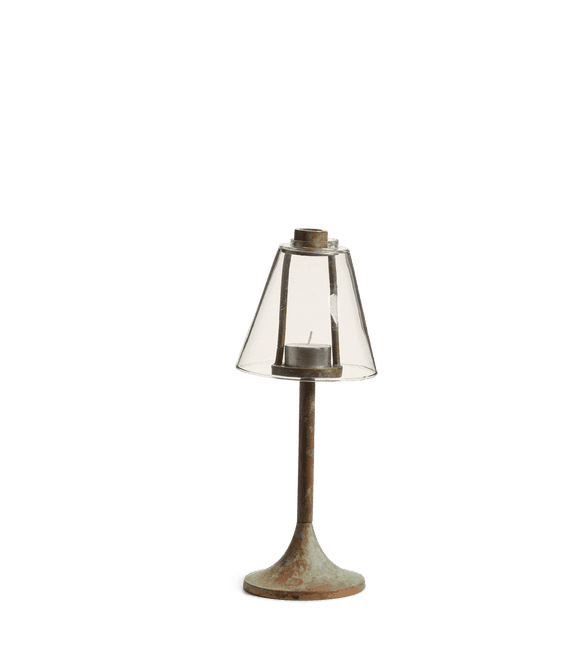 Foundry Candle Holder with Glass Lampshade - Verdigris