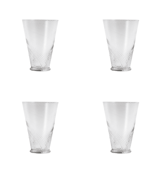 Set of Four Tall Twisted Glass Tumblers - Clear