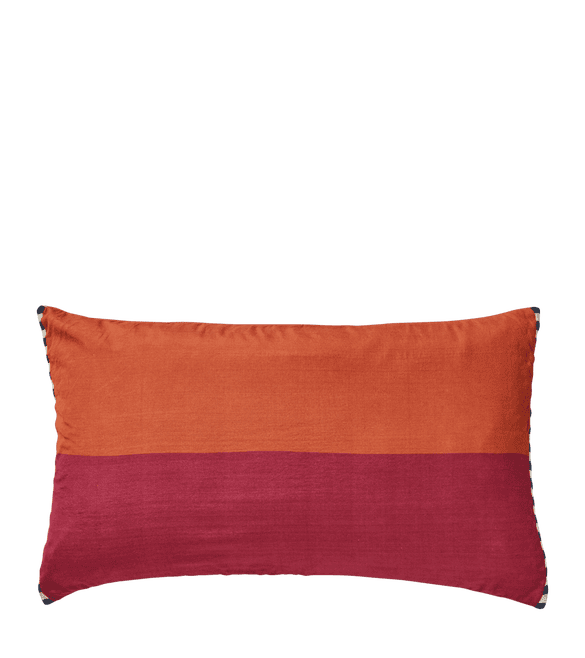 Half Stripe Silk Cushion Cover - Orange / Raspberry
