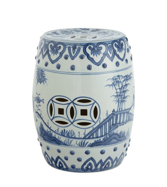 Hand-painted Chinese Barrel Seat - Pale Blue