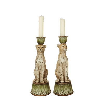 Pair of Lakadema Leopard Candle Holders - Multi