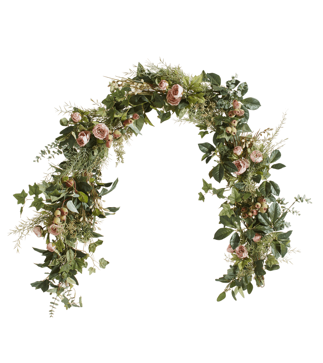 Large Faux Tea Rose and Eucalyptus Garland - Pink/Green