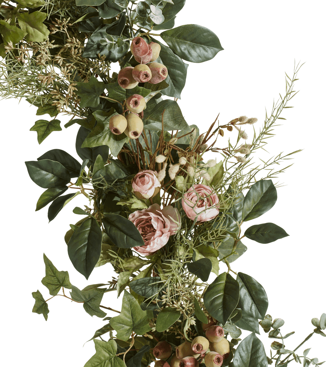 Large Faux Tea Rose and Eucalyptus Garland - Pink/Green