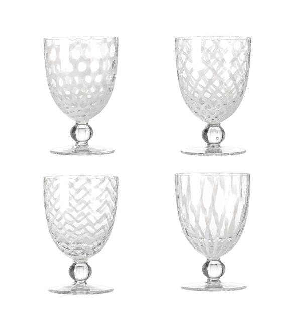 Set of Four Large Pulcinella Wine Glasses - White