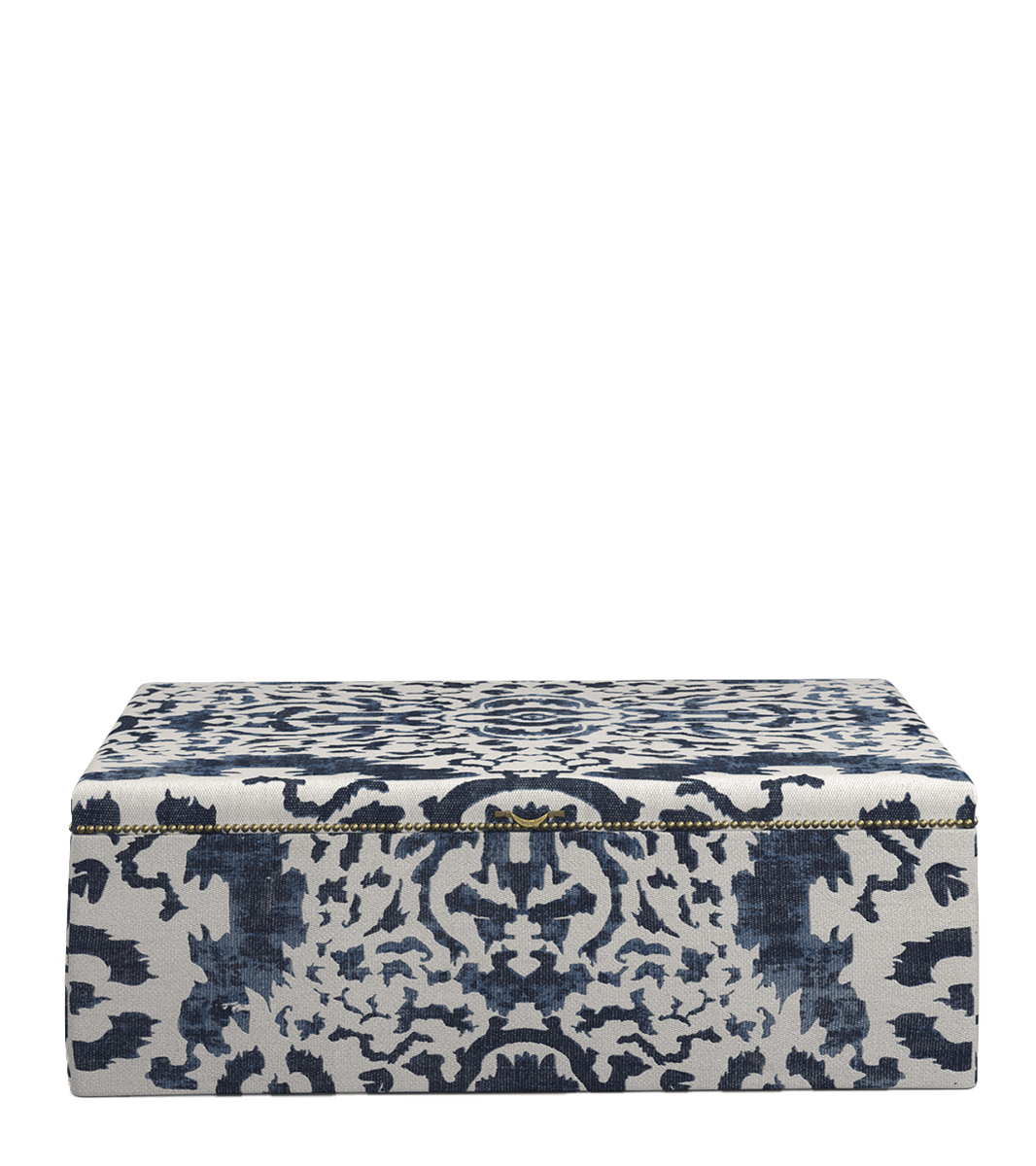 OKA, Nesbitt Upholstered Ottoman - Blue, Ottomans, Cotton/Wood