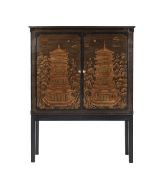 Pagoda Chinoiserie TV Cabinet - Black/Antique Gold