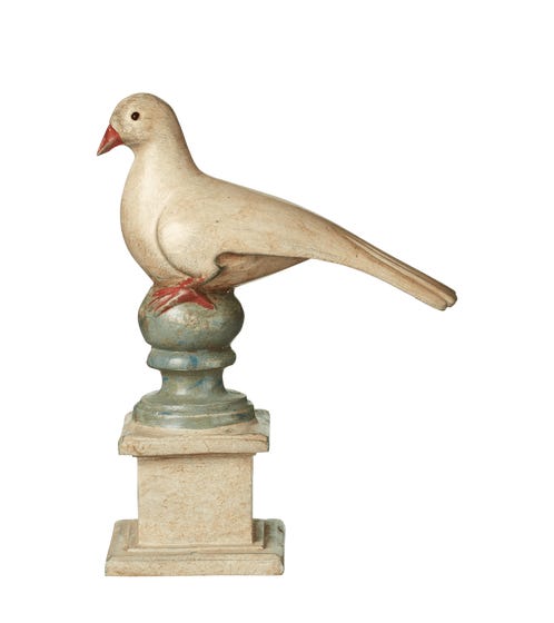 Perched Bird Ornament - Distressed White