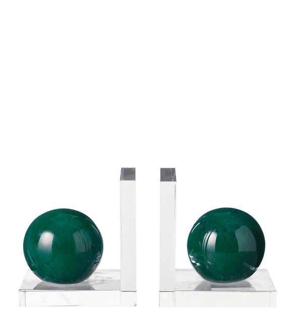 Polished Emerald Glass Ball Bookends - Green