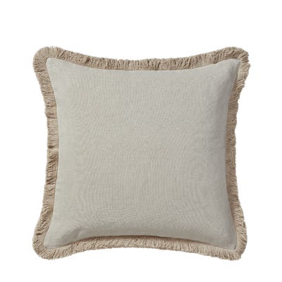 Stonewashed Linen Cushion Cover With Fringing (51cmSq) - Natural
