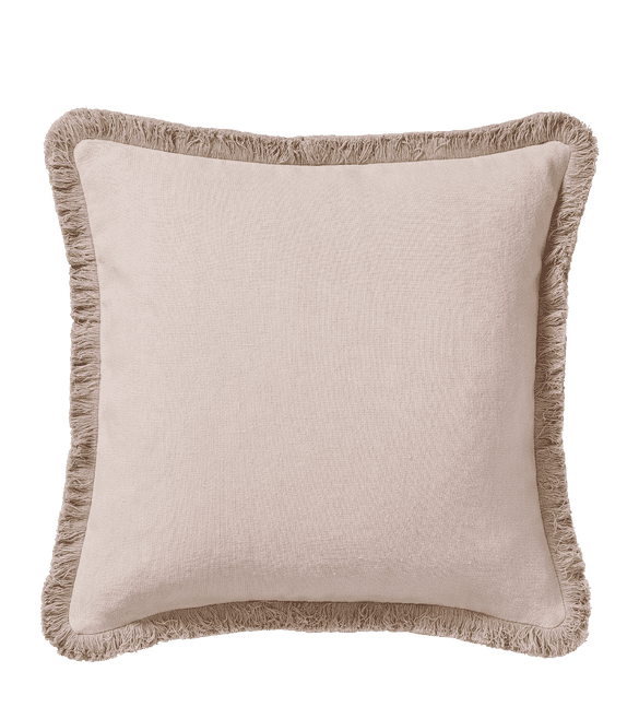 Stonewashed Linen Cushion Cover With Fringing - Dusty Rose