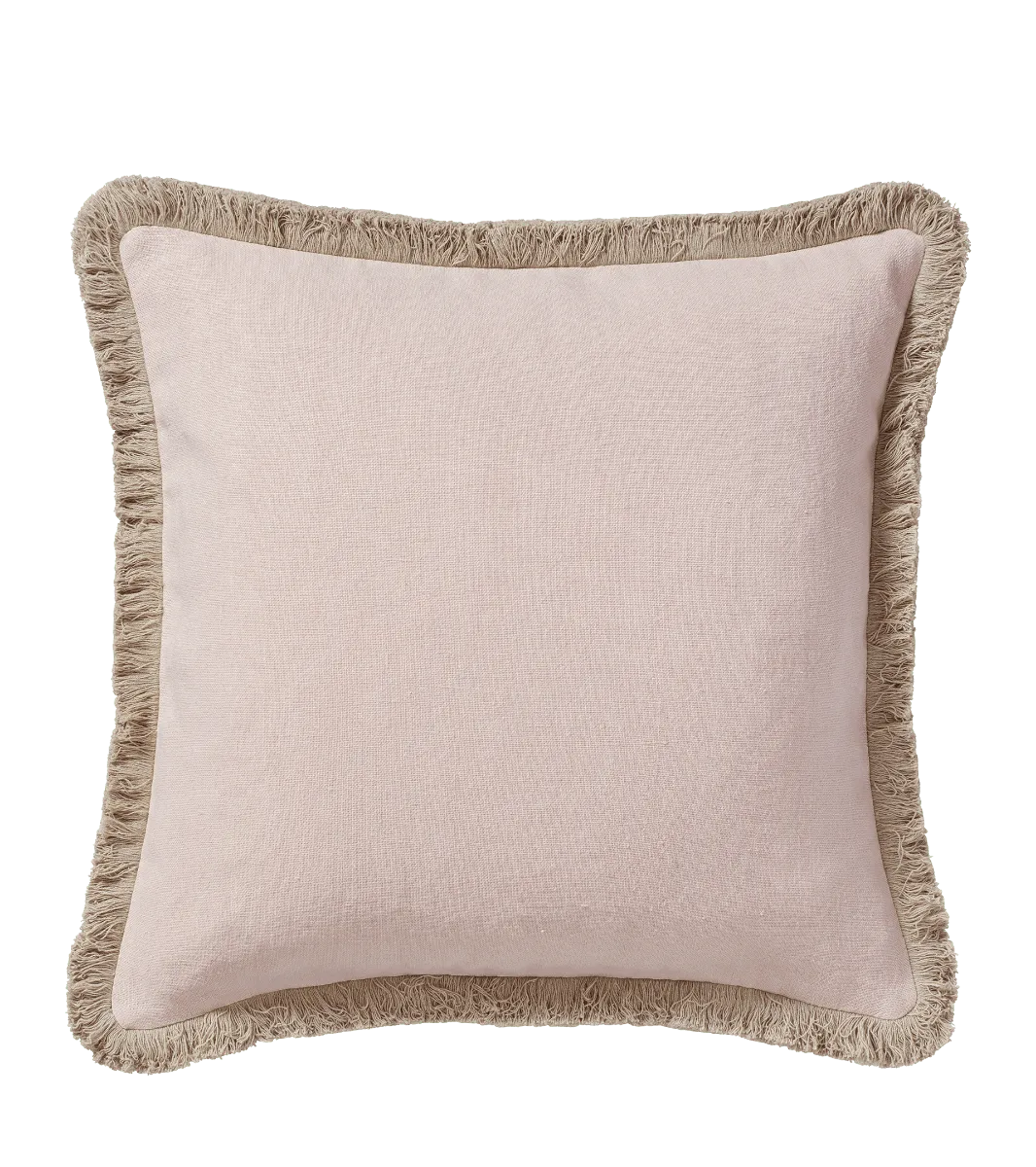 Stonewashed Linen Cushion Cover With Fringing Dusty Rose