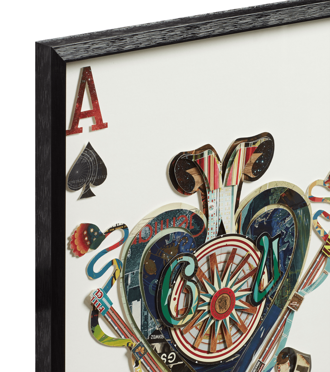 OKA, Set of Four Framed Playing Card Ace Collages - Multi, Collages, Paper,Glass,Metal
