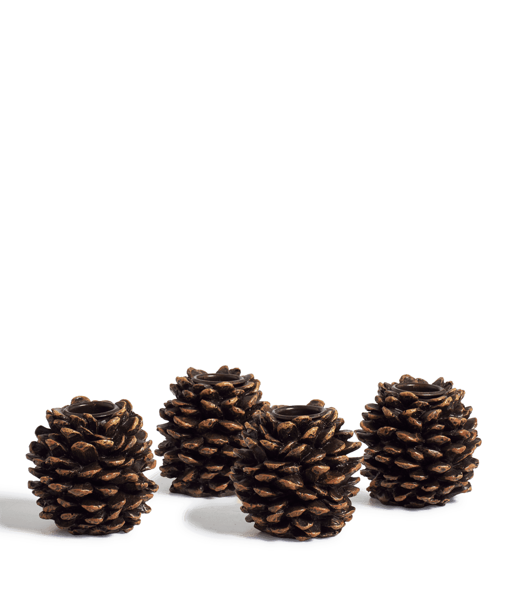 Set of Four Small Pine Cone Candle Holders - Brown