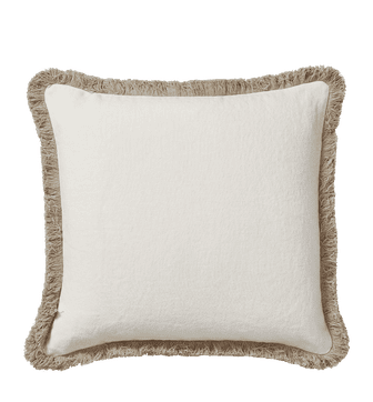 Stonewashed Linen Cushion Cover With Fringing - Off-White